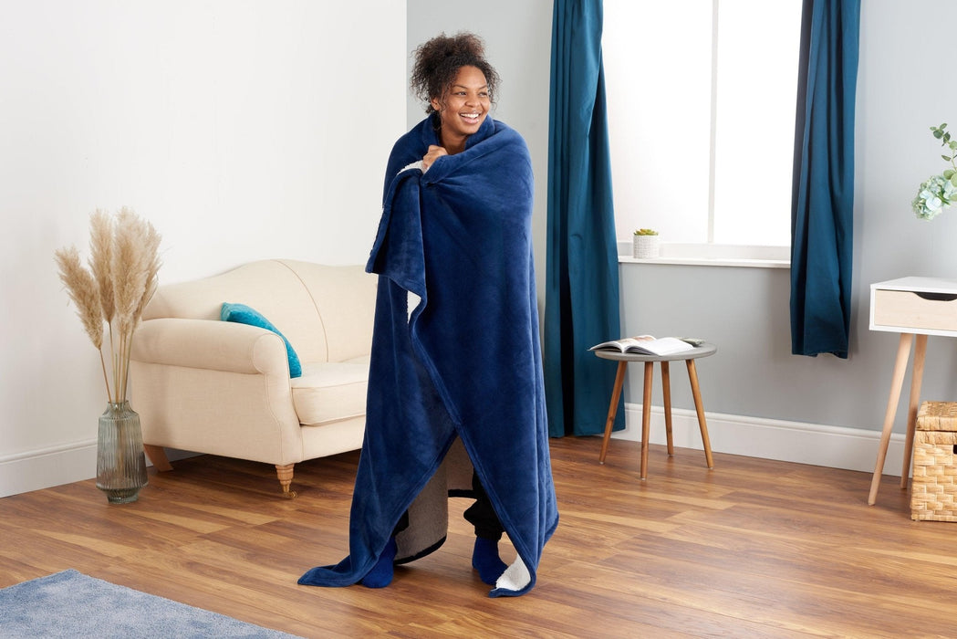 Snuggy Sherpa Fleece Blanket in Navy